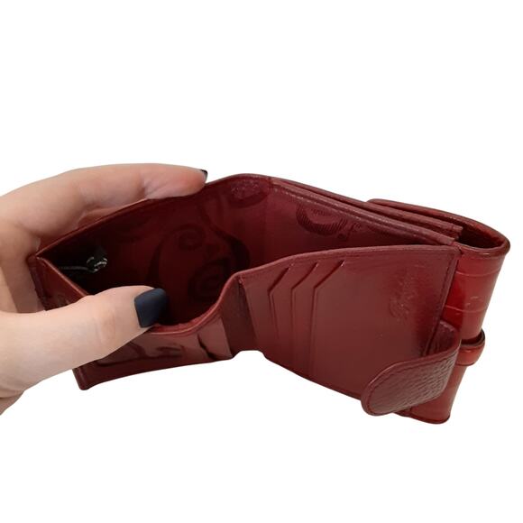 Brighton Red Croco Leather Flap Wallet Square Bifold Travel Wallet Compact - Picture 6 of 8